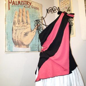 SOLD Bebe Sassy One Shoulder Sleevelss Graphic Stripe Pink Black Bodycon Top